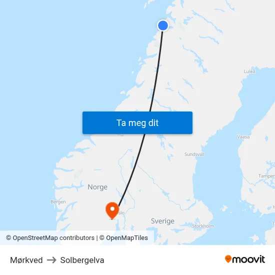 Mørkved to Solbergelva map