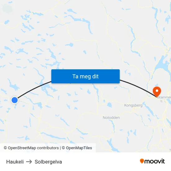 Haukeli to Solbergelva map