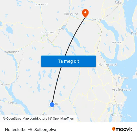 Holtesletta to Solbergelva map