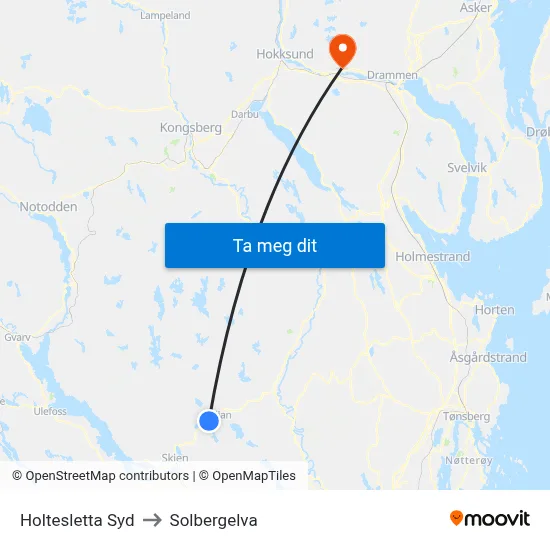 Holtesletta Syd to Solbergelva map