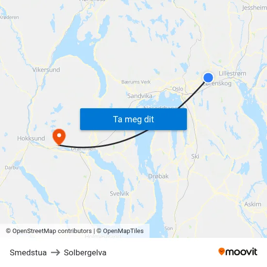 Smedstua to Solbergelva map