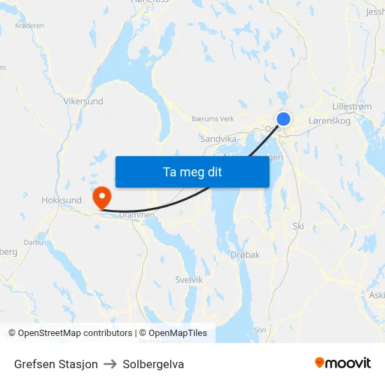 Grefsen Stasjon to Solbergelva map