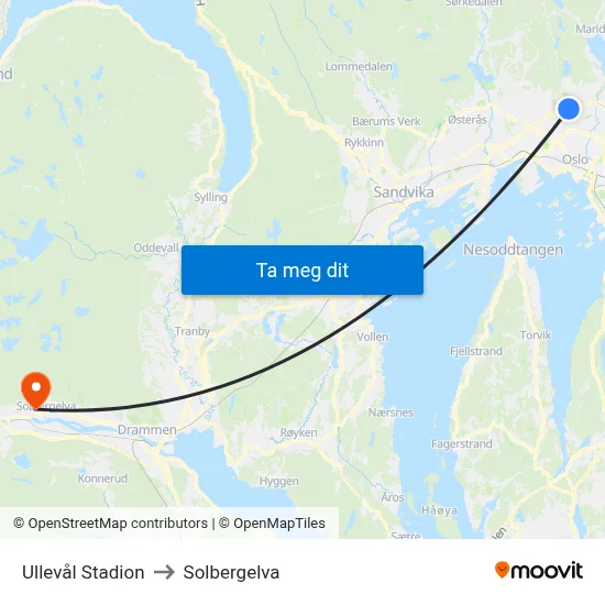 Ullevål Stadion to Solbergelva map