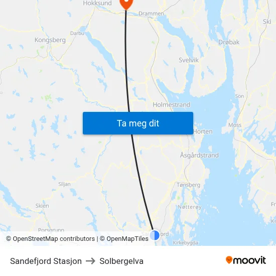 Sandefjord Stasjon to Solbergelva map