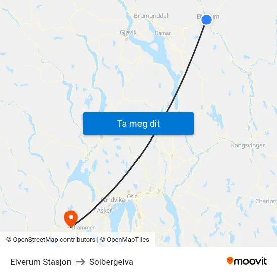Elverum Stasjon to Solbergelva map