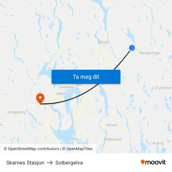 Skarnes Stasjon to Solbergelva map