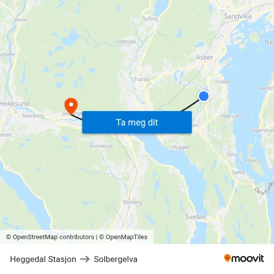 Heggedal Stasjon to Solbergelva map