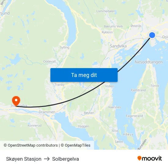 Skøyen Stasjon to Solbergelva map