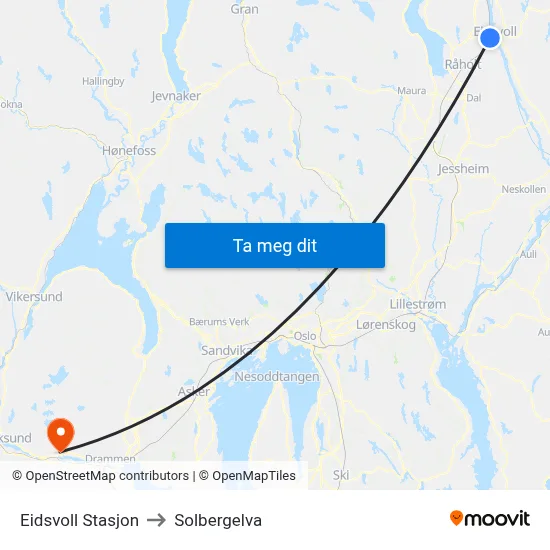 Eidsvoll Stasjon to Solbergelva map