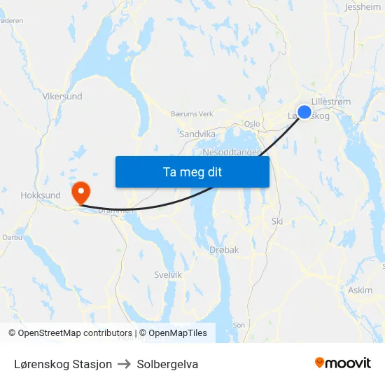 Lørenskog Stasjon to Solbergelva map