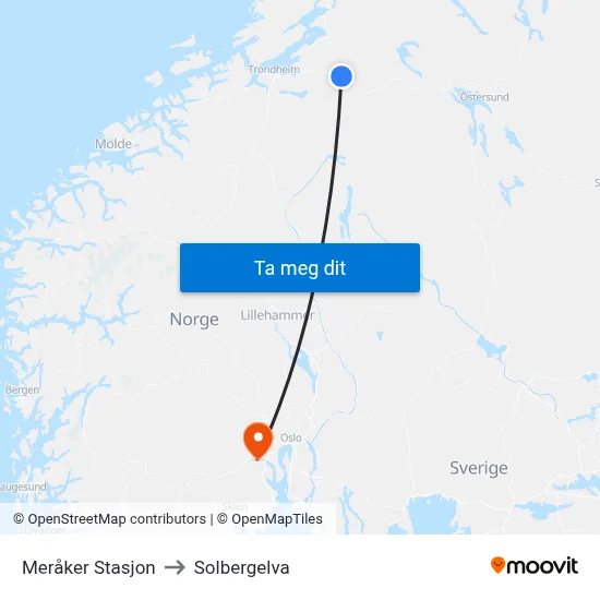 Meråker Stasjon to Solbergelva map