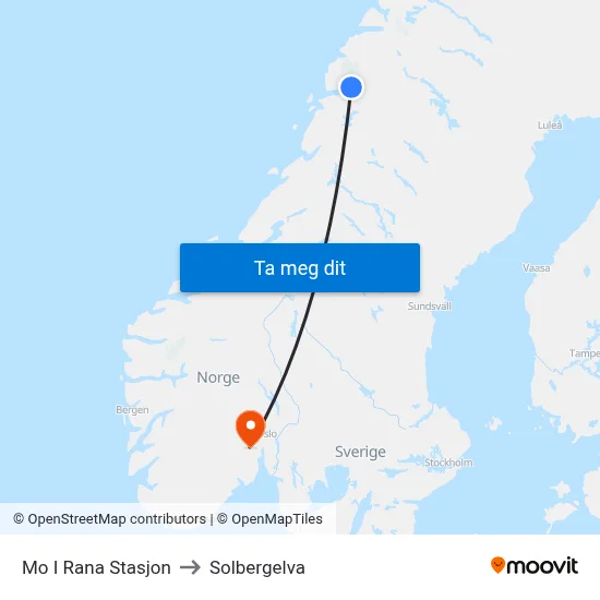 Mo I Rana Stasjon to Solbergelva map