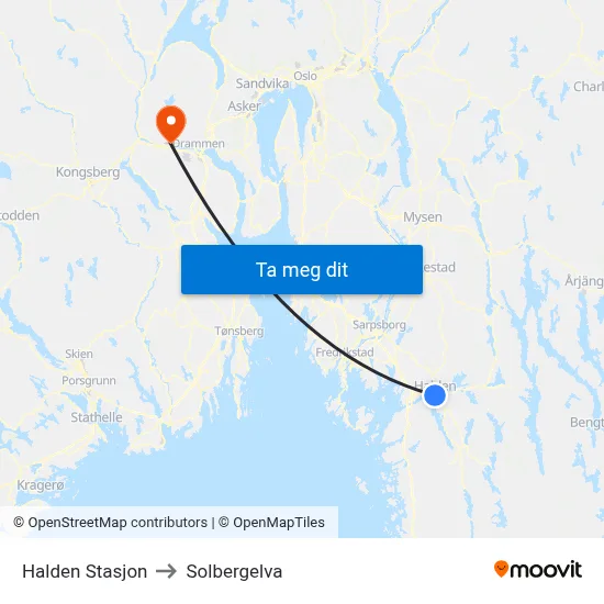 Halden Stasjon to Solbergelva map