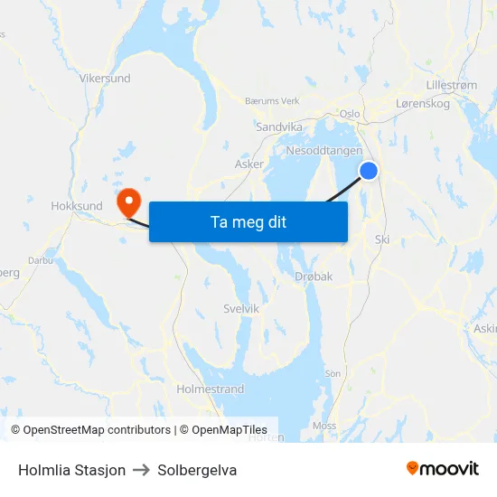 Holmlia Stasjon to Solbergelva map