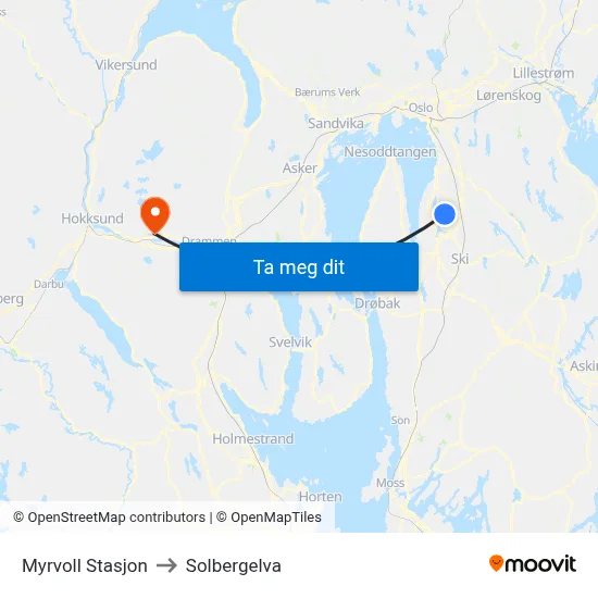 Myrvoll Stasjon to Solbergelva map