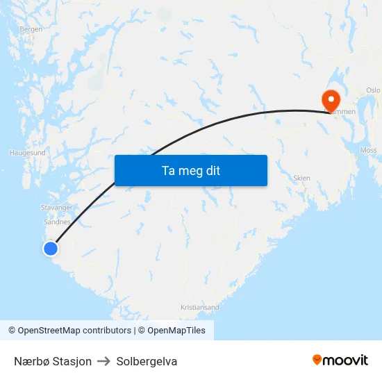 Nærbø Stasjon to Solbergelva map
