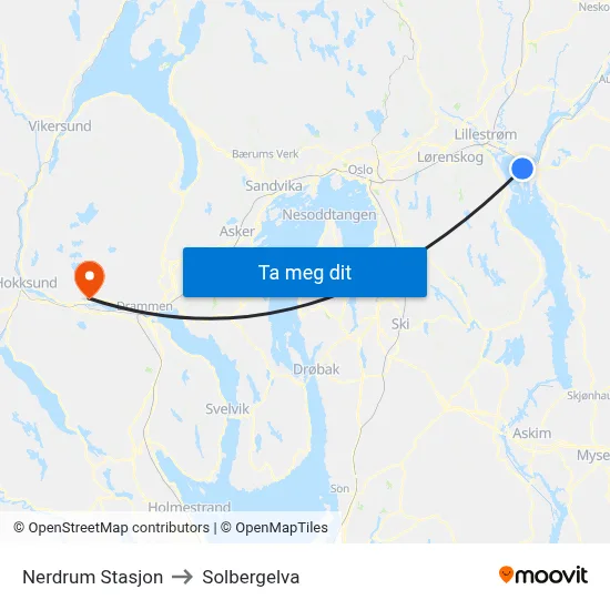 Nerdrum Stasjon to Solbergelva map