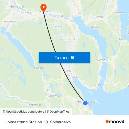 Holmestrand Stasjon to Solbergelva map