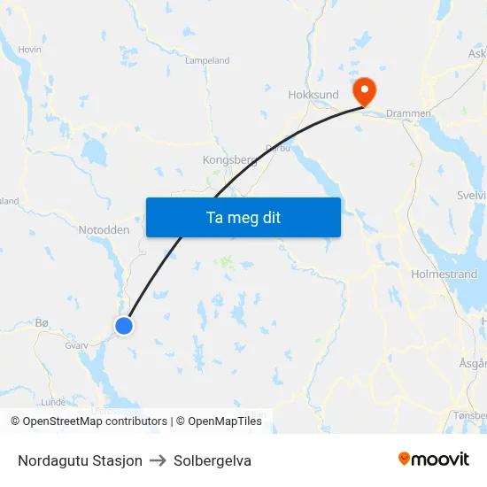 Nordagutu Stasjon to Solbergelva map