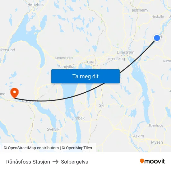 Rånåsfoss Stasjon to Solbergelva map