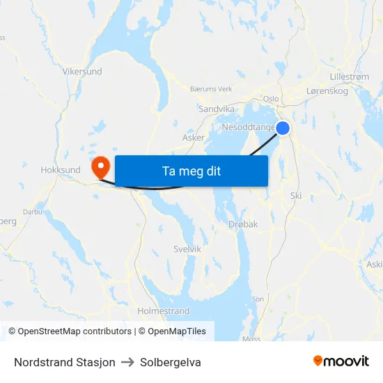 Nordstrand Stasjon to Solbergelva map