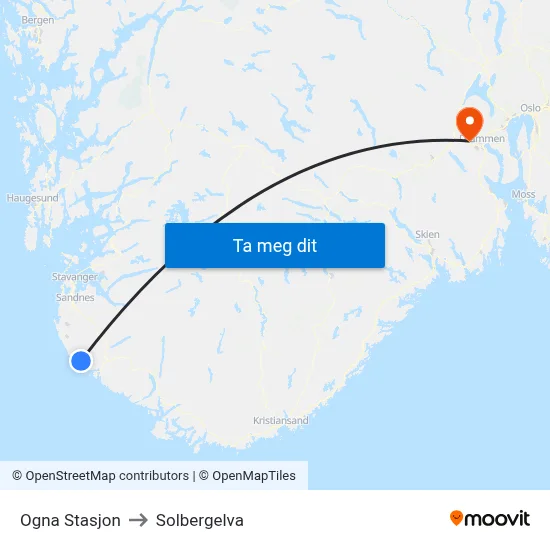 Ogna Stasjon to Solbergelva map