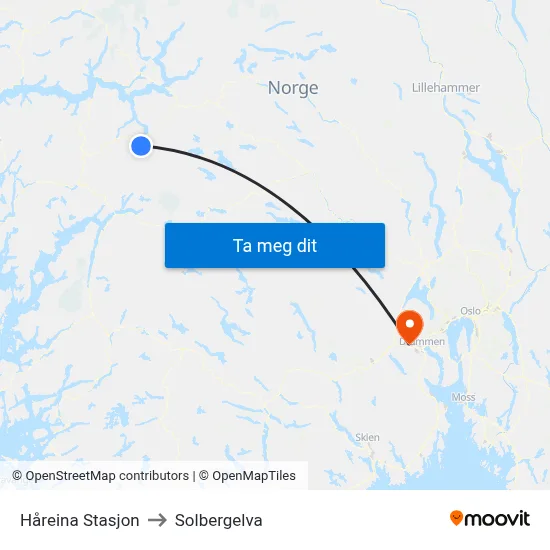 Håreina Stasjon to Solbergelva map