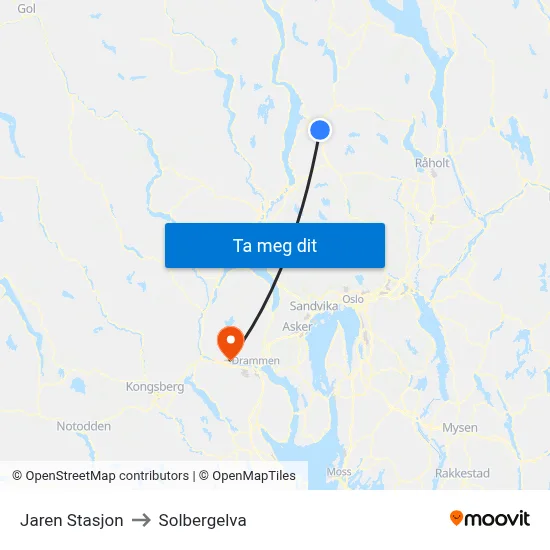 Jaren Stasjon to Solbergelva map