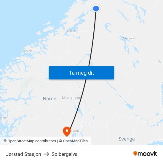 Jørstad Stasjon to Solbergelva map