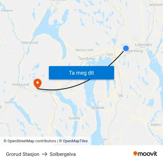 Grorud Stasjon to Solbergelva map