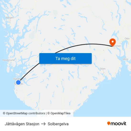 Jåttåvågen Stasjon to Solbergelva map