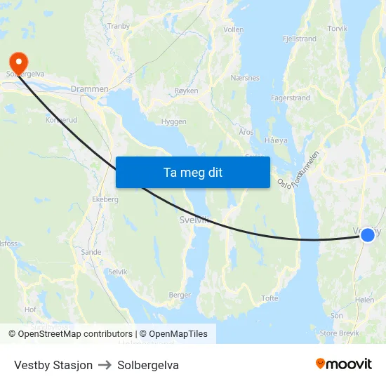 Vestby Stasjon to Solbergelva map