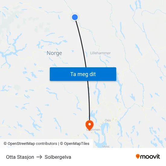 Otta Stasjon to Solbergelva map