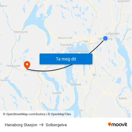 Hanaborg Stasjon to Solbergelva map