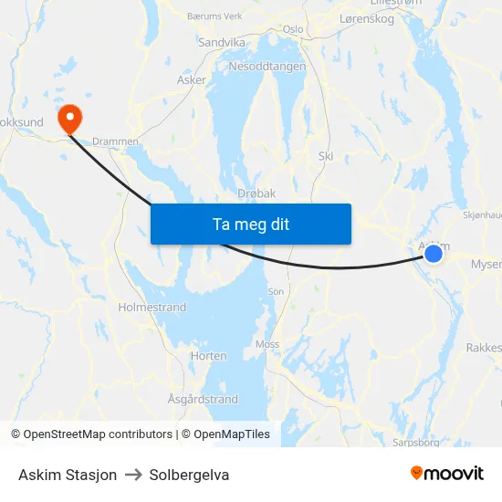 Askim Stasjon to Solbergelva map