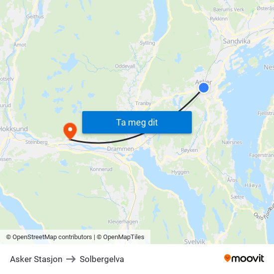 Asker Stasjon to Solbergelva map