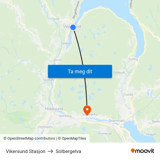 Vikersund Stasjon to Solbergelva map