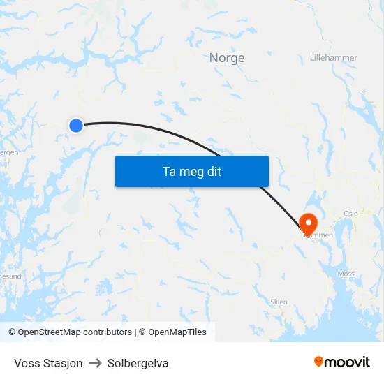 Voss Stasjon to Solbergelva map