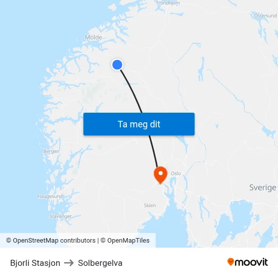 Bjorli Stasjon to Solbergelva map