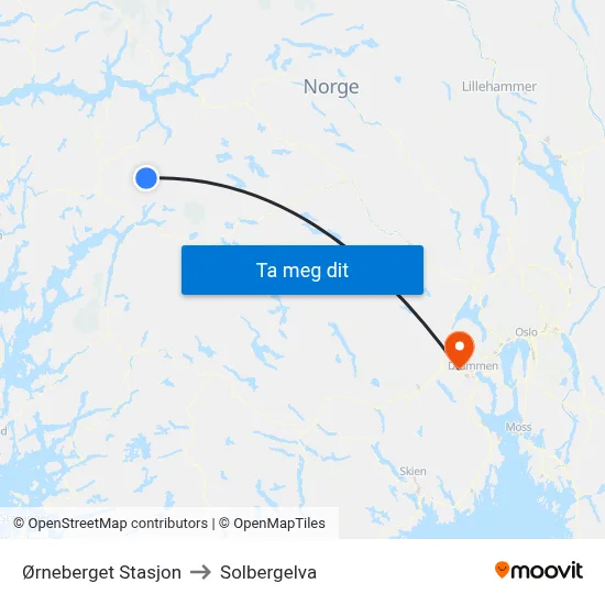 Ørneberget Stasjon to Solbergelva map
