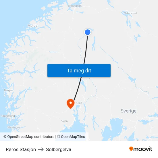 Røros Stasjon to Solbergelva map