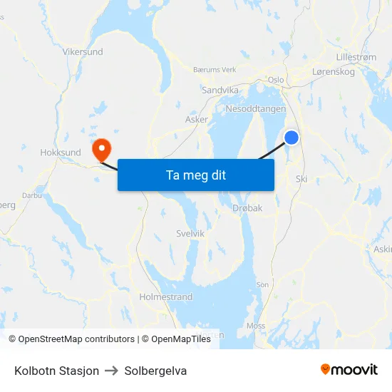 Kolbotn Stasjon to Solbergelva map