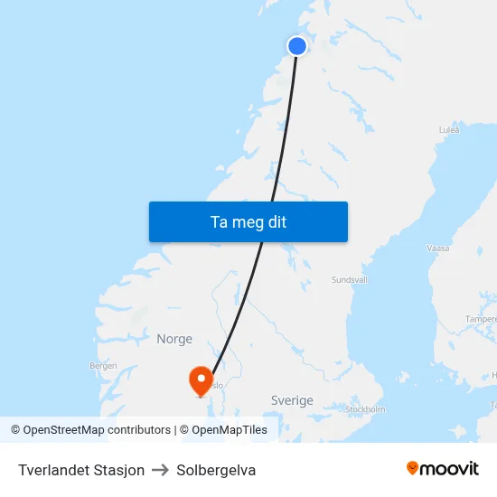 Tverlandet Stasjon to Solbergelva map