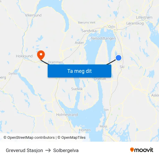 Greverud Stasjon to Solbergelva map