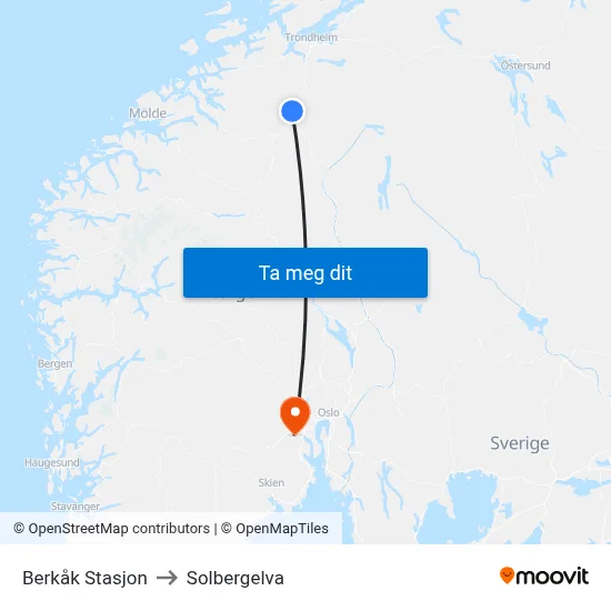 Berkåk Stasjon to Solbergelva map