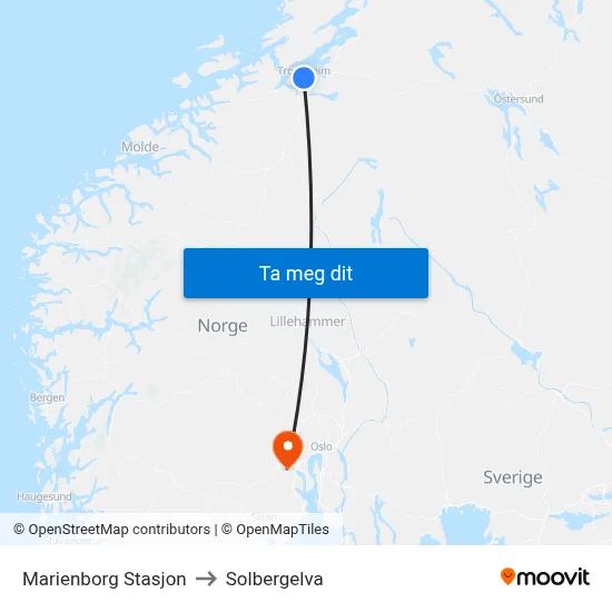 Marienborg Stasjon to Solbergelva map