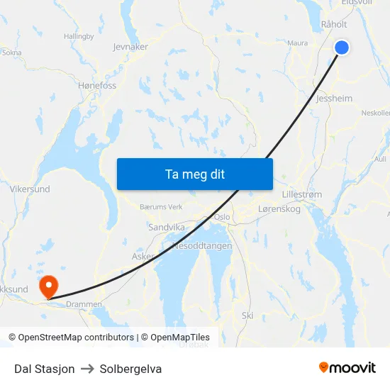 Dal Stasjon to Solbergelva map