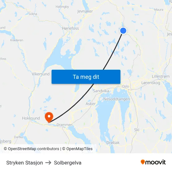 Stryken Stasjon to Solbergelva map
