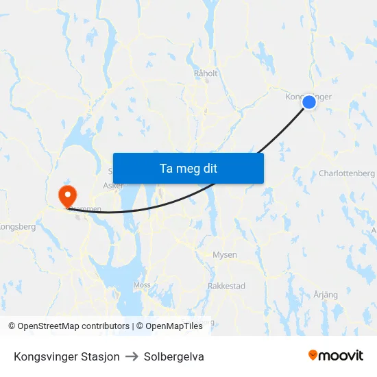 Kongsvinger Stasjon to Solbergelva map