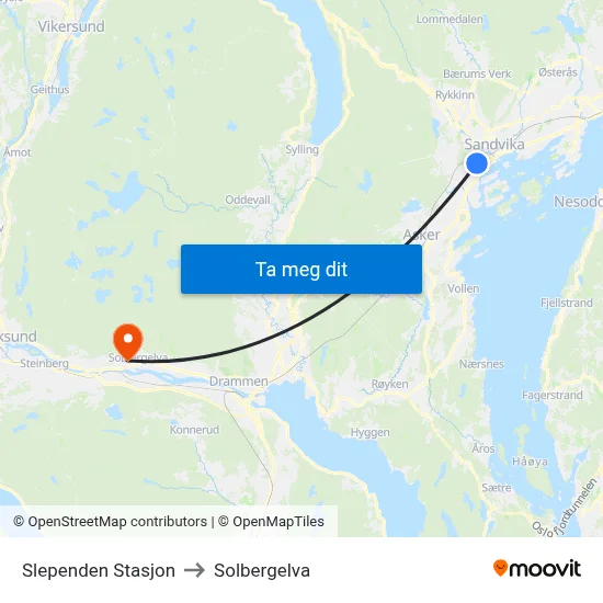 Slependen Stasjon to Solbergelva map